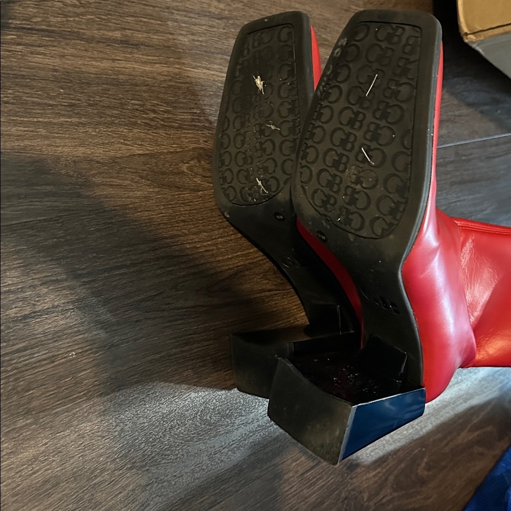 Border-Line Stretch Red Metallic Block Heel Booti… - image 7